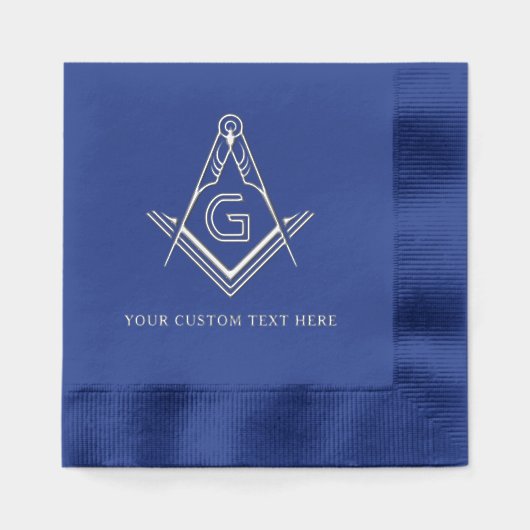 Navy Blue Masonic Square und Compass Real Silver Servietten Mit Folie (Vorderseite)