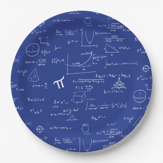 Navy Blue Math Equations Graphics Abschluss Pappteller (Vorderseite)