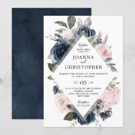 Navy Blue Mauve Blush Rose Boho Geometric Wedding Einladung