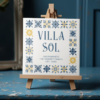 Navy Blue Mediterranean Design Floral Geometric  Fliese