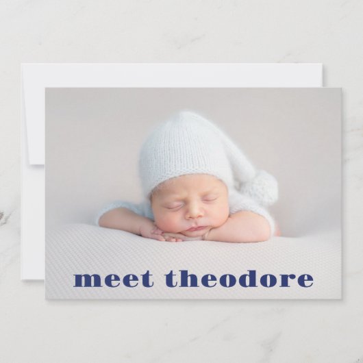 Navy Blue Meet Baby Boy Foto Collage Birth Announ Ankündigung (Vorderseite)