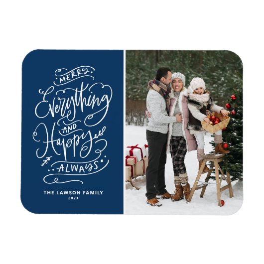 Navy Blue Merry alles und Happy Always Foto Magnet (Horizontal)