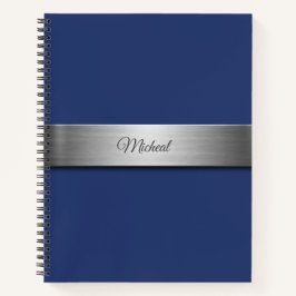 Navy Blue Metallic Accent Monogram Notizblock