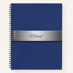Navy Blue Metallic Accent Monogram Notizblock