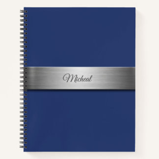 Navy Blue Metallic Accent Monogram Notizblock