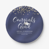Navy Blue Metallic GLÜCKWUNSCHS GRAD Confetti Pappteller (Vorderseite)