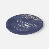 Navy Blue Metallic GLÜCKWUNSCHS GRAD Confetti Pappteller (Schrägansicht)