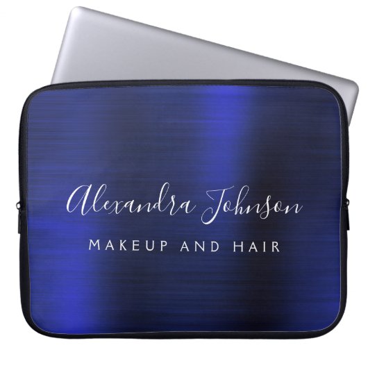 Navy Blue Metallic Monogram Business Beruflich Laptopschutzhülle (Vorderseite)