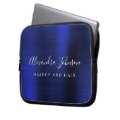 Navy Blue Metallic Monogram Business Beruflich Laptopschutzhülle (Vorderseite Links)