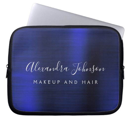 Navy Blue Metallic Monogram Business Beruflich Laptopschutzhülle (Vorderseite)