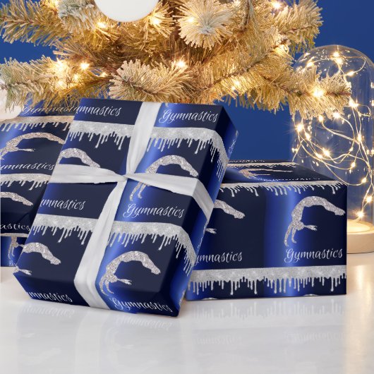 Navy Blue Metallic Silver Sparkle Gymnastik Geschenkpapier (Feiertage)