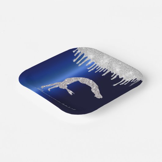 Navy Blue Metallic Silver Sparkle Gymnastik Pappteller (Gewinkelt)