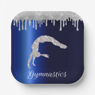 Navy Blue Metallic Silver Sparkle Gymnastik Pappteller