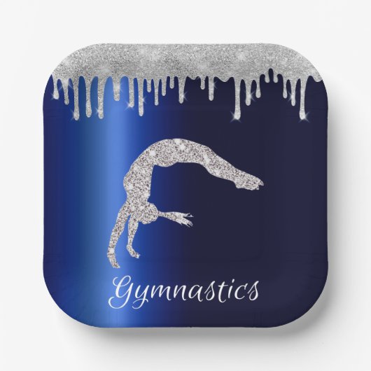 Navy Blue Metallic Silver Sparkle Gymnastik Pappteller (Vorderseite)