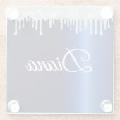 Navy Blue Metallic Silver Sparkle Personalisiert Glasuntersetzer (Rückseite)