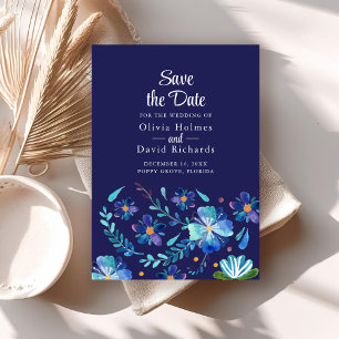 Navy Blue Mexican Floral Fiesta Save the Date Card Einladung