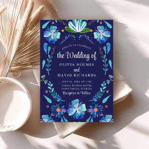 Navy Blue Mexican Floral Fiesta Wedite Einladung