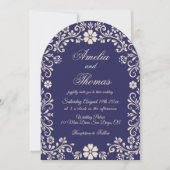 Navy Blue Mexican Floral Wedding Invitation Einladung (Vorderseite)