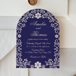 Navy Blue Mexican Floral Wedding Invitation Einladung