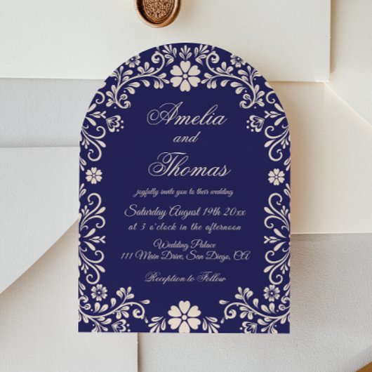 Navy Blue Mexican Floral Wedding Invitation Einladung