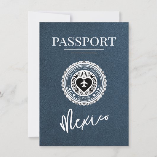 Navy Blue Mexico Passport Save the Date (Vorderseite)