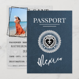 Navy Blue Mexico Passport Save the Date
