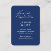 Navy Blue Mini Modern Script Photo Graduation Begleitkarte (Rückseite)