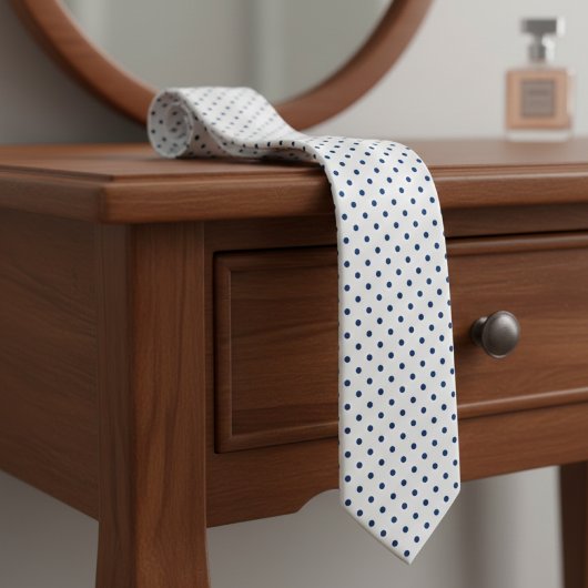 Navy Blue Mini Polka Dot Pattern on White  Krawatte