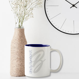 Navy Blue Minimal Designer Modernes Monogramm Bold Zweifarbige Tasse