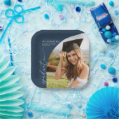 Navy Blue Minimal Minimalist Photo Arch Graduation Pappteller (Party)