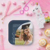 Navy Blue Minimal Minimalist Photo Arch Graduation Pappteller (Party)