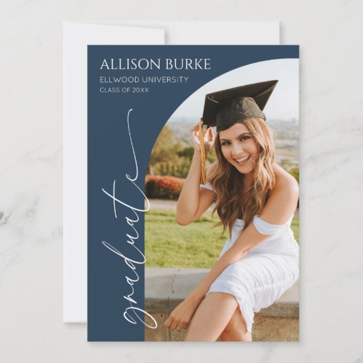 Navy Blue Minimal Minimalistisch Foto Arch Abschlu Ankündigung (Vorderseite)