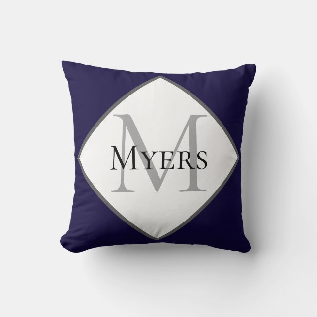 Navy Blue Minimal Monogram Family Name  Kissen (Vorderseite)