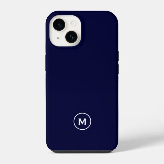 Navy Blue Minimal Monogram iPhone Hülle (Rückseite)