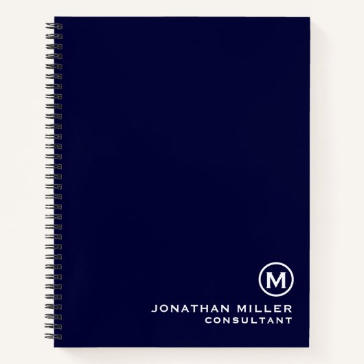 Navy Blue Minimal Monogram Notizblock (Vorderseite)