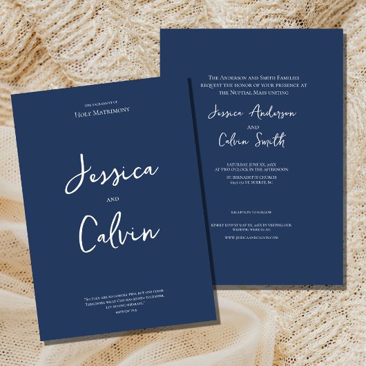 Navy Blue Minimal Religious Wedding Einladung