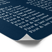 Navy Blue Minimal Wedding Seating Chart Poster (Ecke)