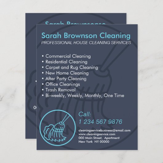 Navy Blue Minimal Zuhause Cleaning Keeper Flyer (Vorne/Hinten)