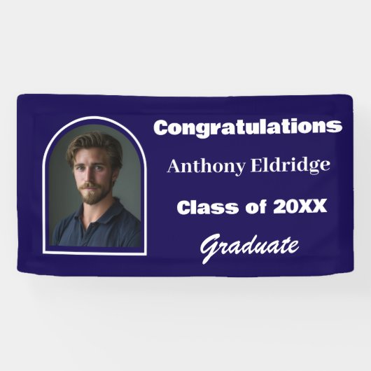 Navy Blue Minimalist Graduation Banner (Horizontal)