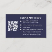 Navy Blue Minimalist Professional Logo QR Code Visitenkarte (Rückseite)