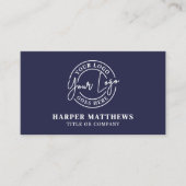 Navy Blue Minimalist Professional Logo QR Code Visitenkarte (Vorderseite)
