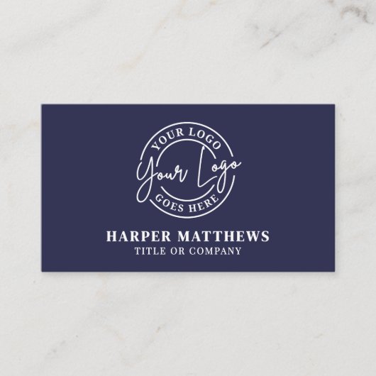 Navy Blue Minimalist Professional Logo QR Code Visitenkarte (Vorderseite)