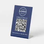 Navy Blue Minimalistic Business Logo und QR Code Sockelschild (Vorderseite)