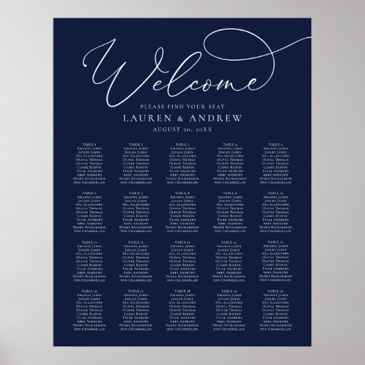Navy Blue Minimalistisch 20 Table Print oder Digit Poster (Vorne)