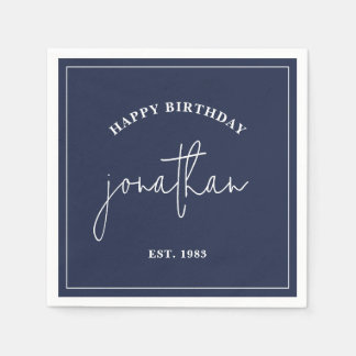 Navy Blue Minimalistisch Birthday Individuelle Nam Serviette