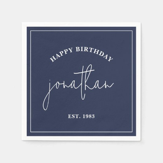 Navy Blue Minimalistisch Birthday Individuelle Nam Serviette (Vorderseite)