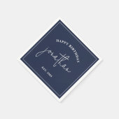 Navy Blue Minimalistisch Birthday Individuelle Nam Serviette (Ecke)
