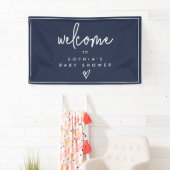 Navy Blue Minimalistisch Boho Baby Dusche Willkomm Banner (Insitu)