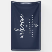 Navy Blue Minimalistisch Boho Baby Dusche Willkomm Banner (Vertikal)