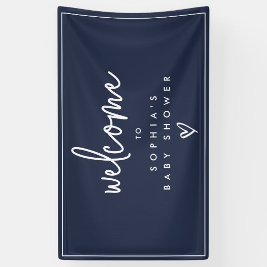 Navy Blue Minimalistisch Boho Baby Dusche Willkomm Banner (Vertikal)